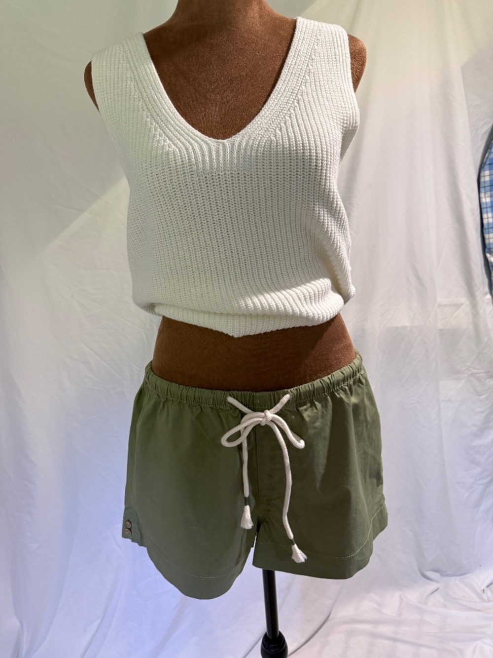 NWT Roxy Cotton-Blend Army Green / Olive Drawstring Beach Shorts Size XL